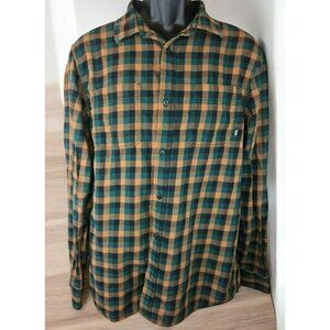 Vans Mens Medium Plaid Button-Up Flannel Shirt Green/Orange Tailored Fit Cotton